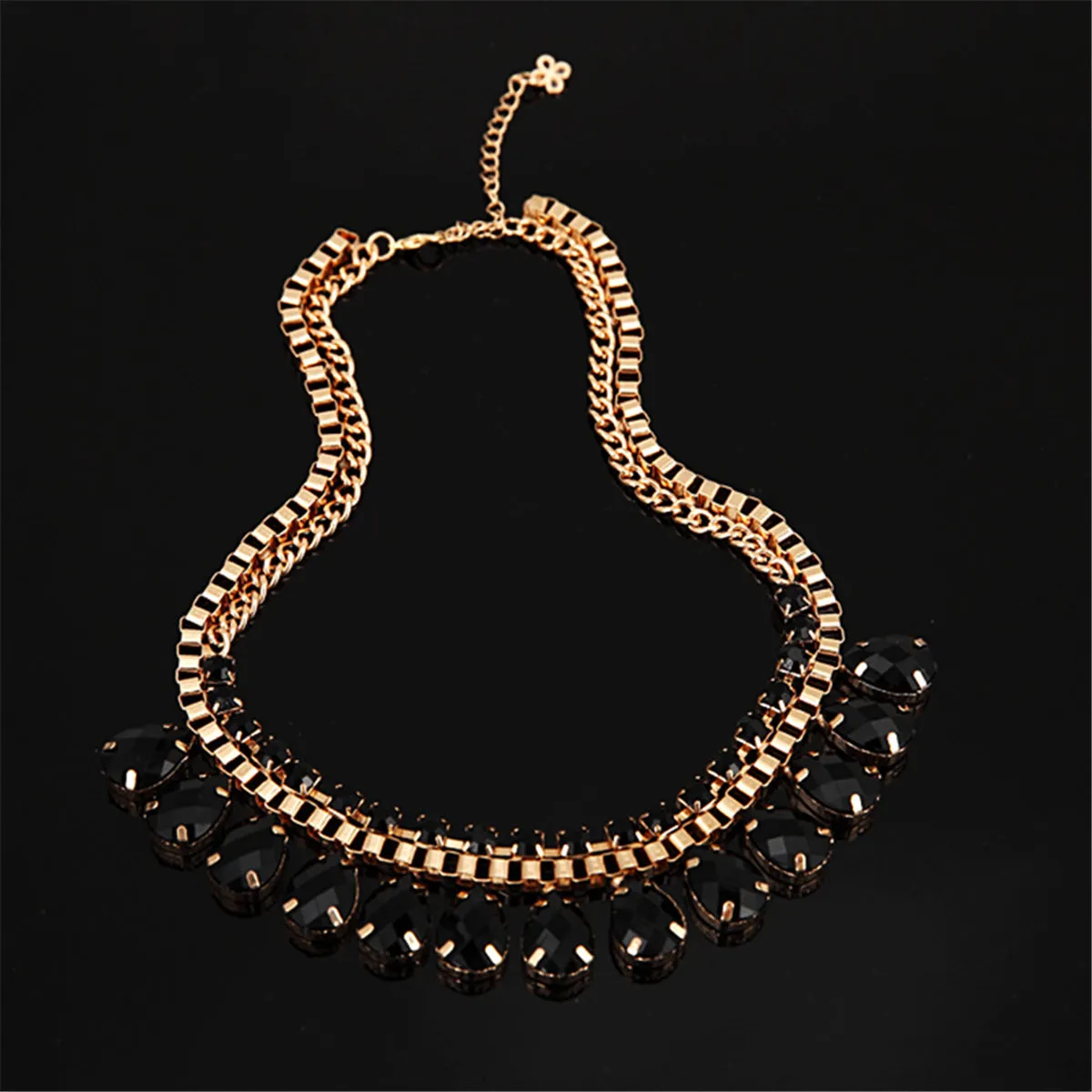 Black Crystal & Cubic Zirconia Station Necklace