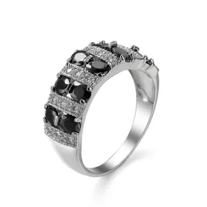 Black Crystal & Silver-Plated Invisible Ring