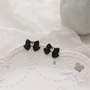 Black Enamel & 18K Gold-Plated Bow Stud Earrings