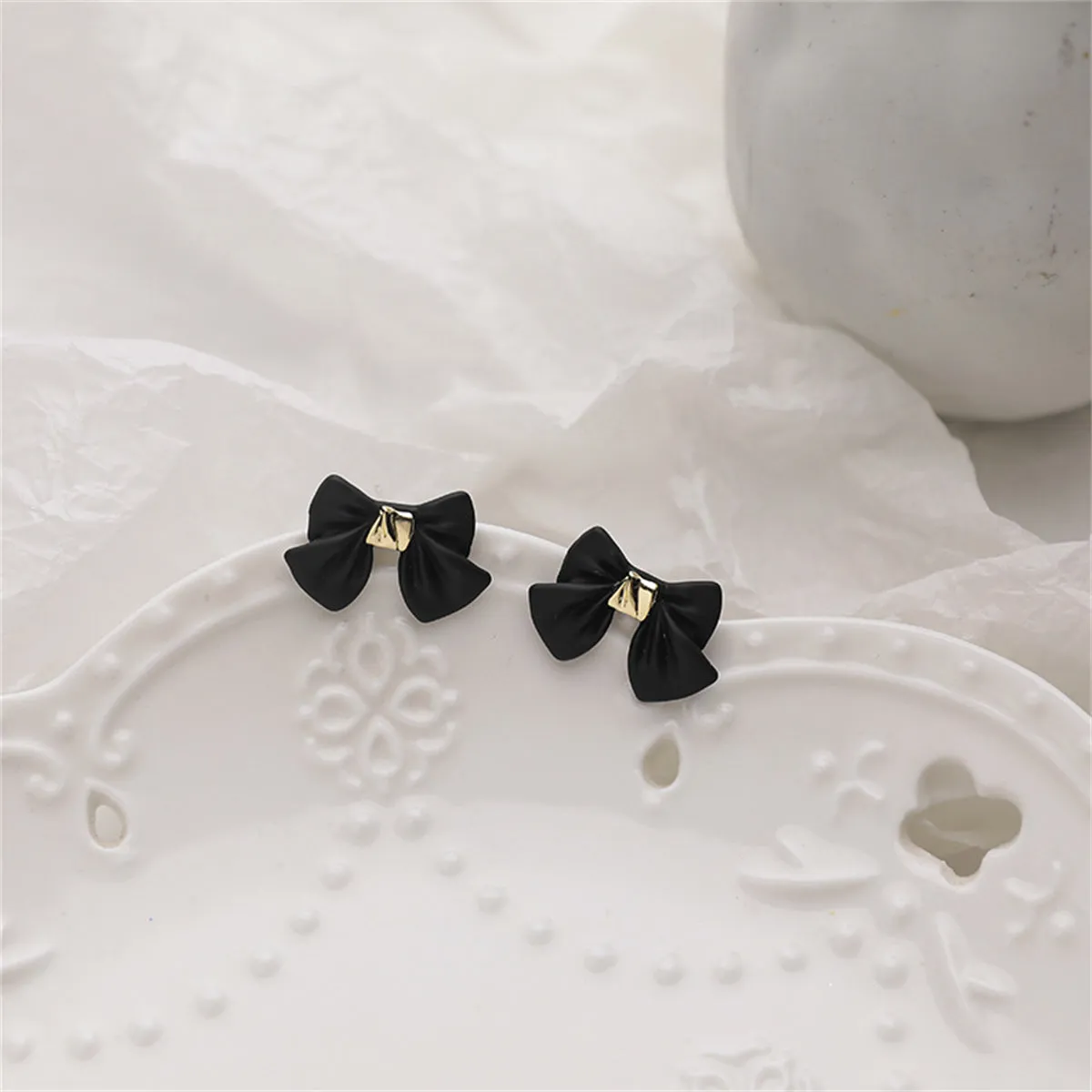 Black Enamel & 18K Gold-Plated Bow Stud Earrings