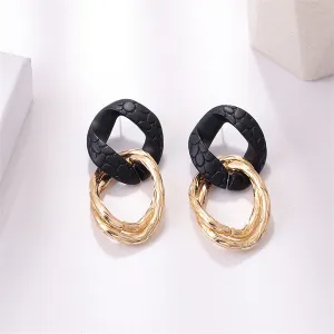 Black Enamel & 18K Gold-Plated Cable Link Round Drop Earrings