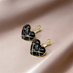 Black Enamel & 18K Gold-Plated Heart Huggie Earrings