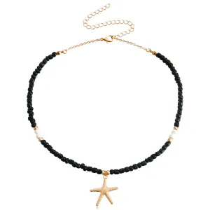 Black Howlite & 18K Gold-Plated Beaded Starfish Pendant Necklace