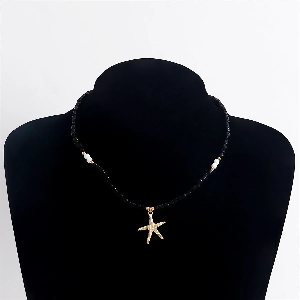 Black Howlite & 18K Gold-Plated Beaded Starfish Pendant Necklace