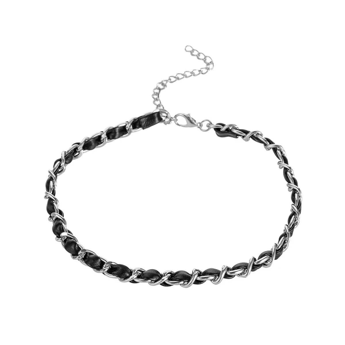 Black Polystyrene & Silver-Plated Cable Chain Choker Necklace