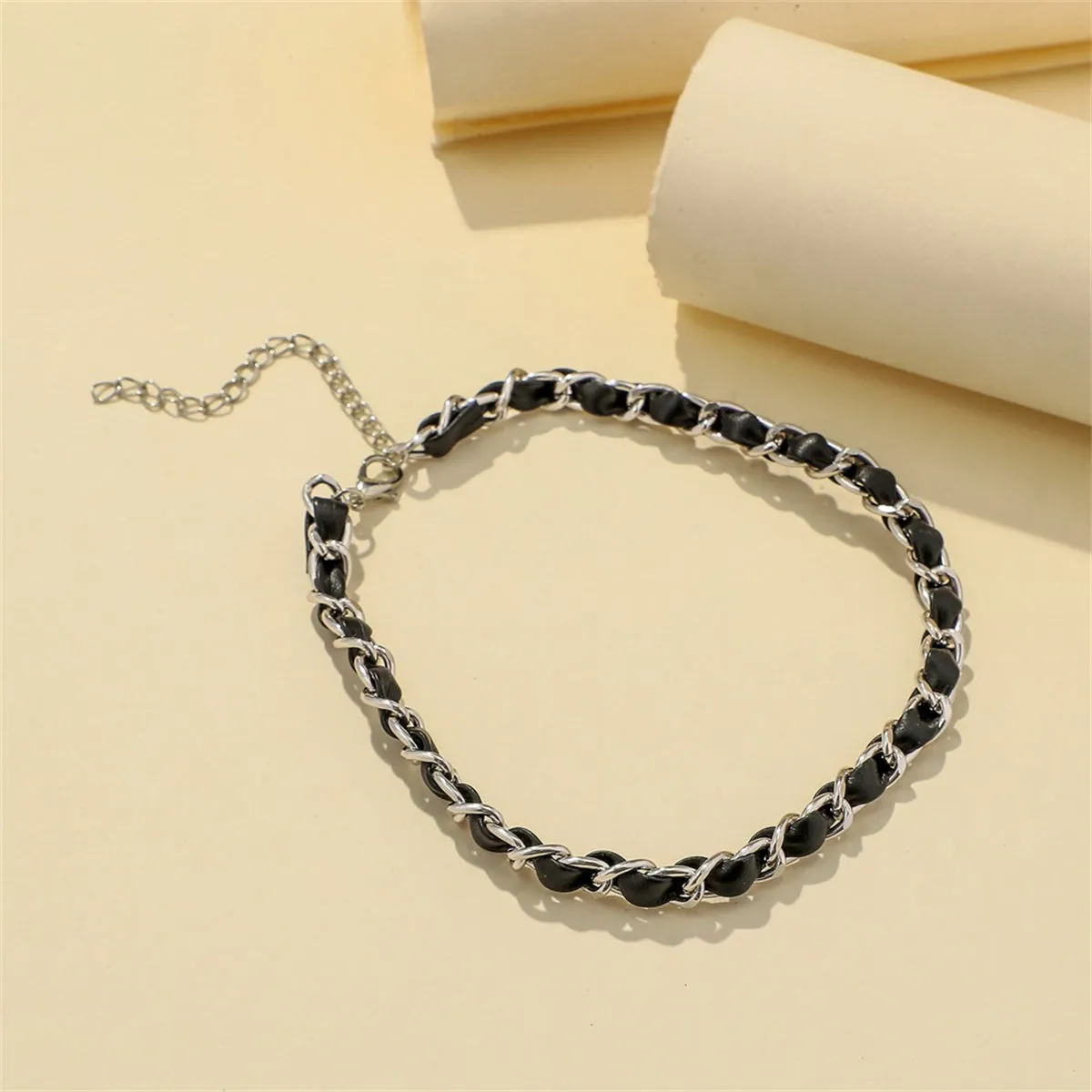 Black Polystyrene & Silver-Plated Cable Chain Choker Necklace