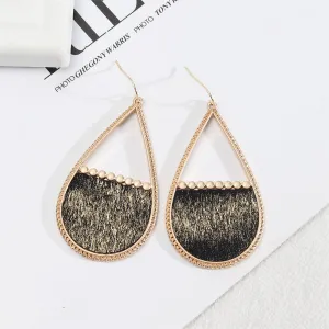 Black Polyurethane & 18K Gold-Plated Openwork Milgrain Teardrop Earrings