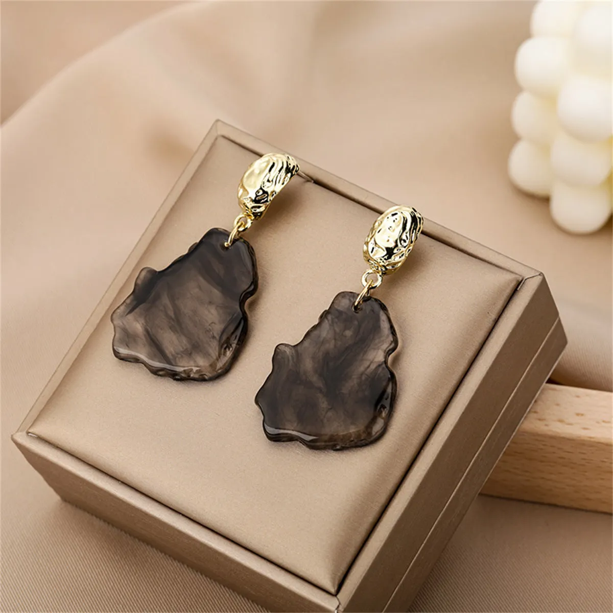 Black Resin & 18K Gold-Plated Textured Irregular Drop Earrings