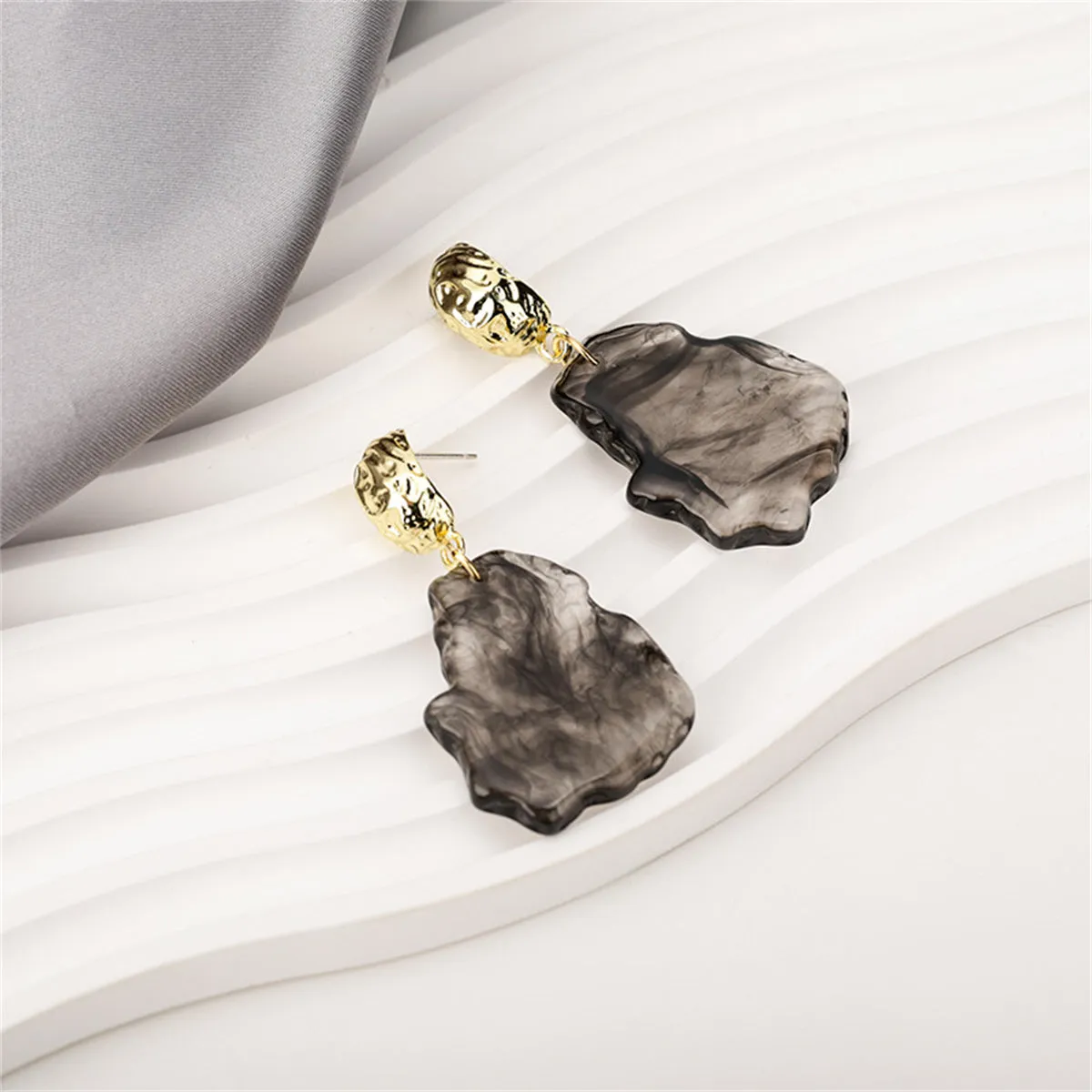 Black Resin & 18K Gold-Plated Textured Irregular Drop Earrings