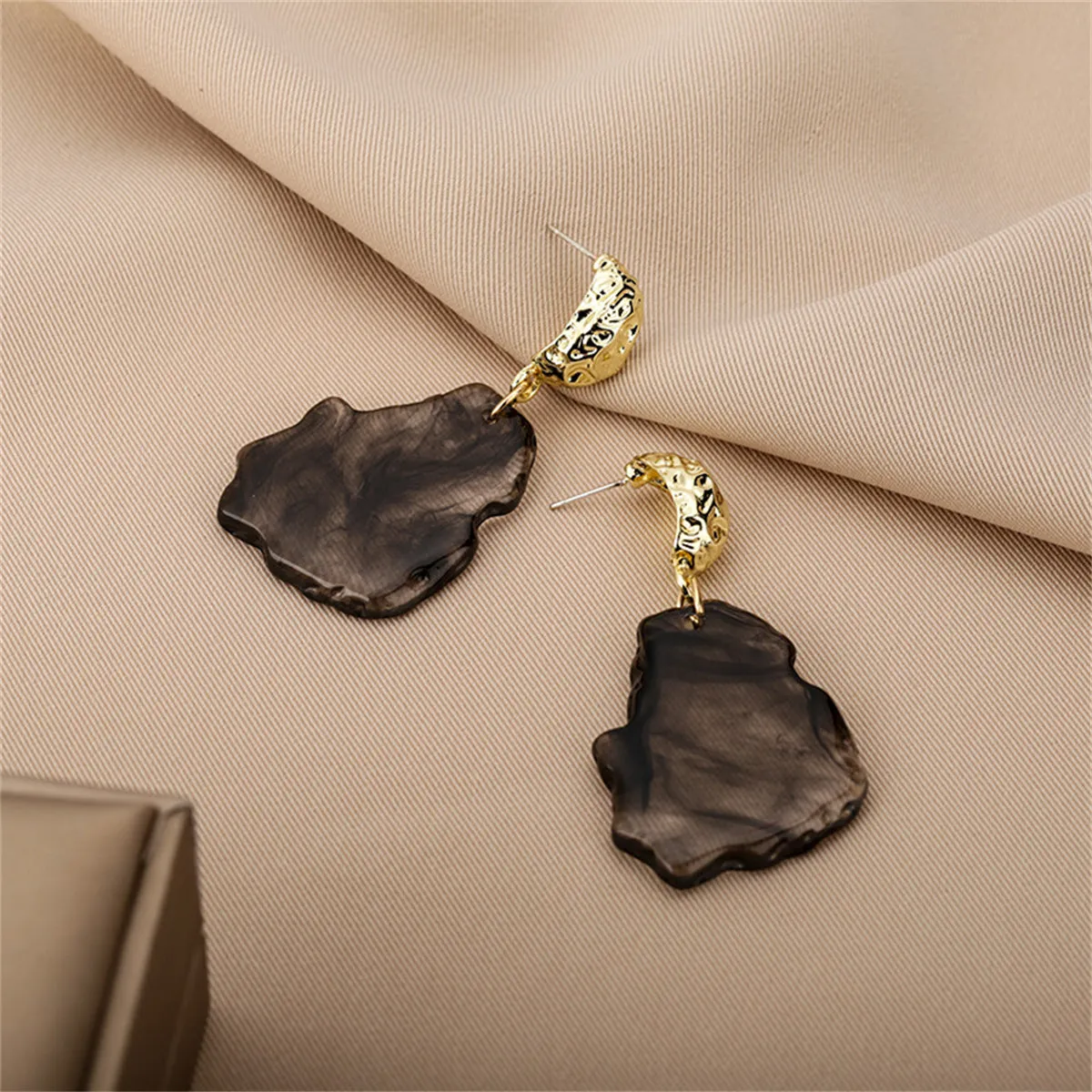 Black Resin & 18K Gold-Plated Textured Irregular Drop Earrings