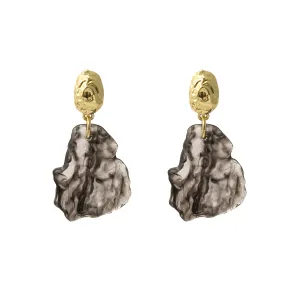 Black Resin & 18K Gold-Plated Textured Irregular Drop Earrings