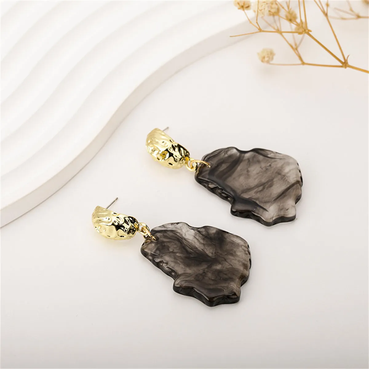 Black Resin & 18K Gold-Plated Textured Irregular Drop Earrings