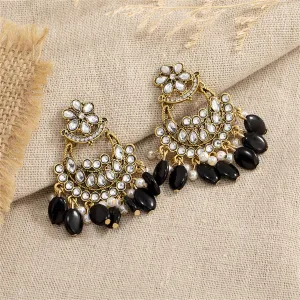 Black Resin & Crystal Cubic Zirconia 18K Gold-Plated Floral Tassel Drop Earrings