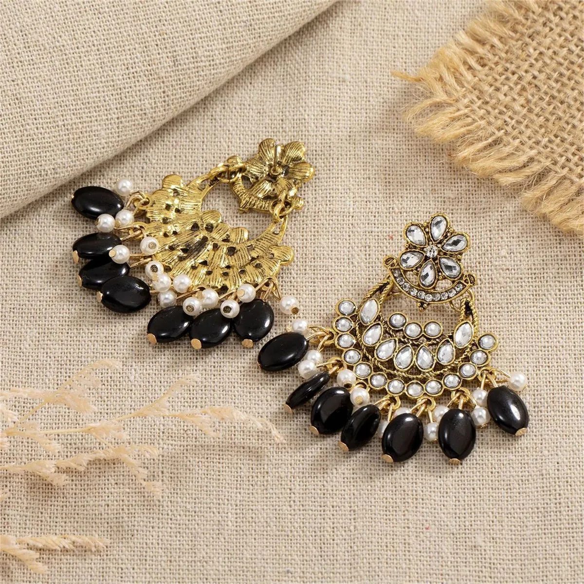 Black Resin & Crystal Cubic Zirconia 18K Gold-Plated Floral Tassel Drop Earrings