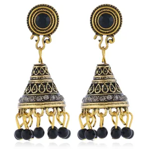 Black Resin & Cubic Zirconia Beaded Tassel Drop Earrings
