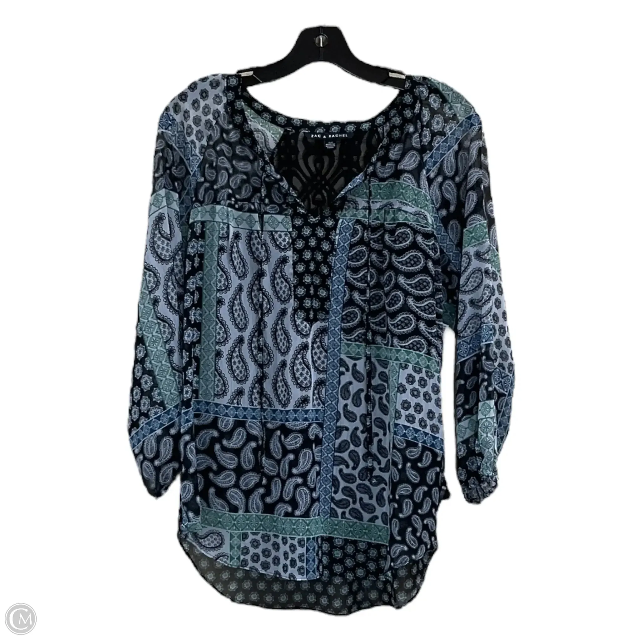 Blouse 3/4 Sleeve By Zac And Rachel In Black & Green, Size: S