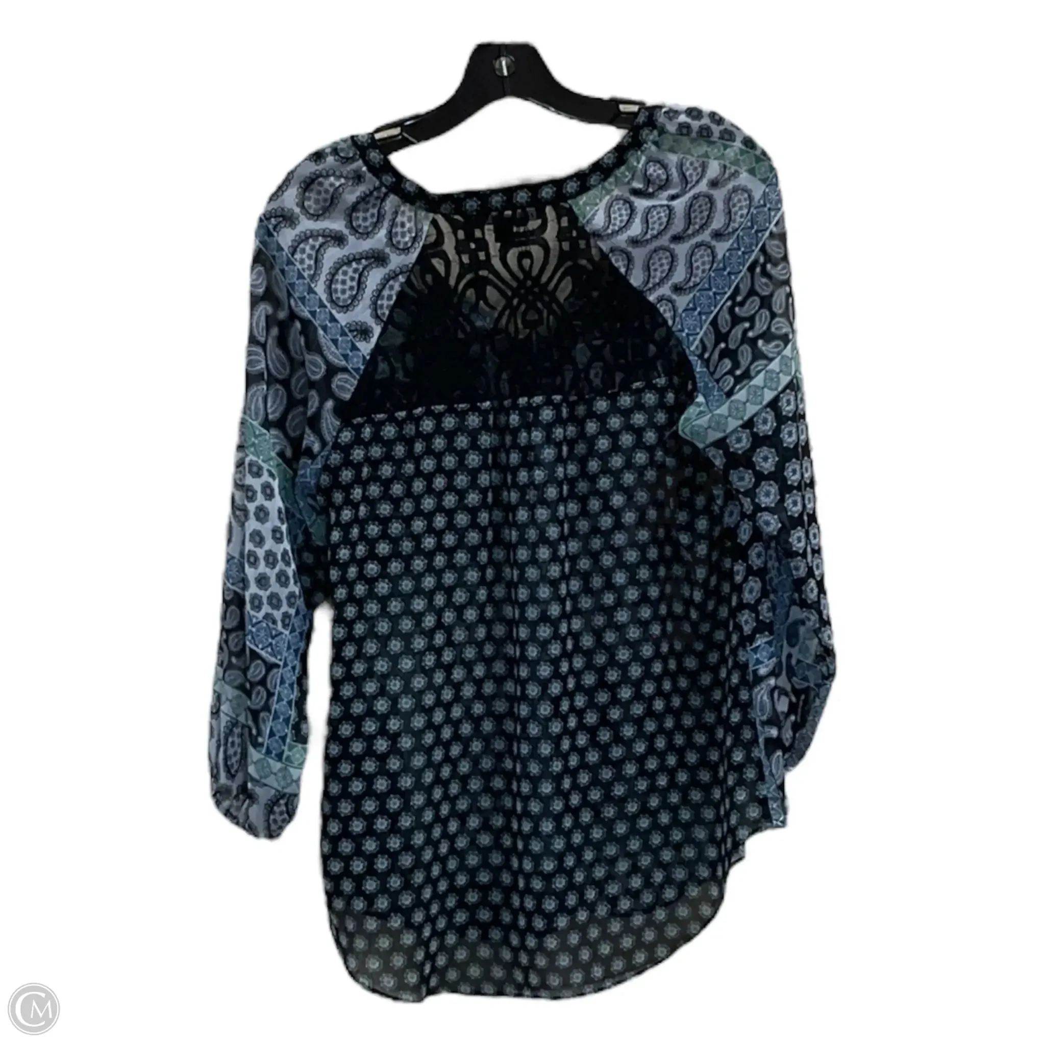 Blouse 3/4 Sleeve By Zac And Rachel In Black & Green, Size: S