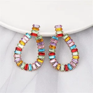 Blue & Pink Crystal & 18K Gold-Plated Open Oval Drop Earrings