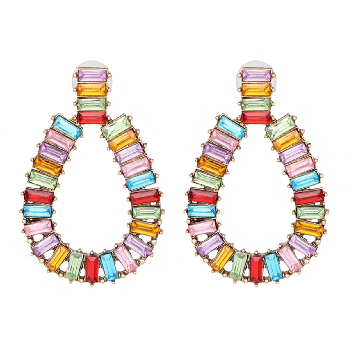 Blue & Pink Crystal & 18K Gold-Plated Open Oval Drop Earrings