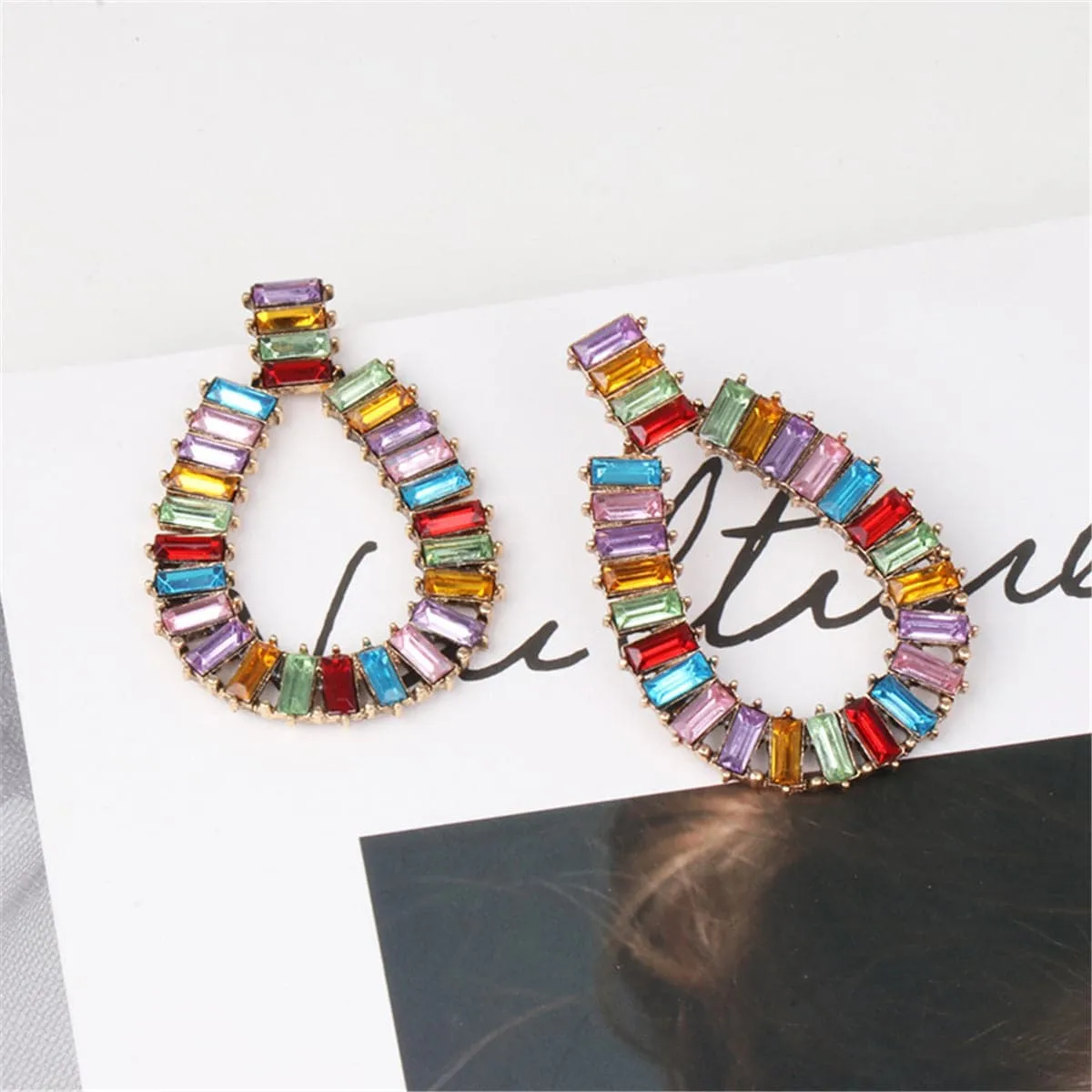Blue & Pink Crystal & 18K Gold-Plated Open Oval Drop Earrings