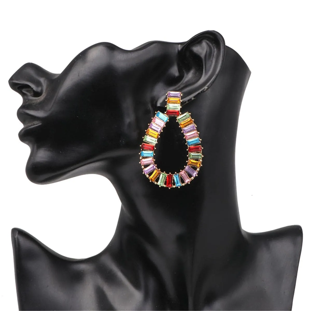 Blue & Pink Crystal & 18K Gold-Plated Open Oval Drop Earrings