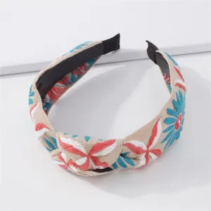 Blue & Pink Floral Knot-Accent Hard Headband