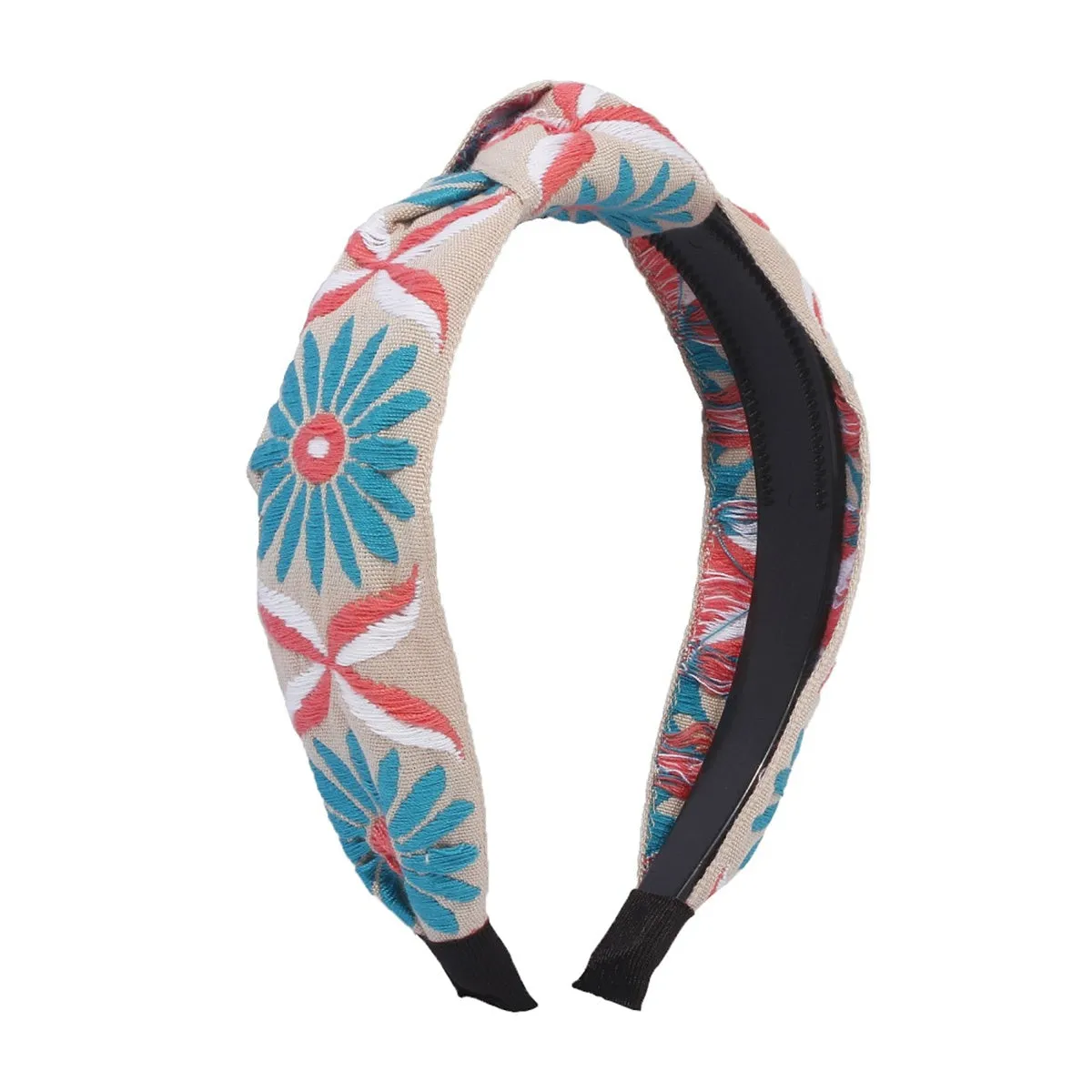 Blue & Pink Floral Knot-Accent Hard Headband
