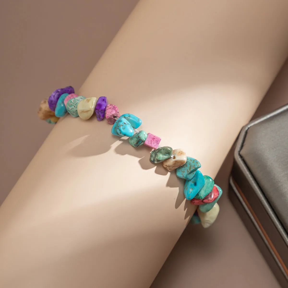 Blue & Purple Turquoise Beaded Stretch Bracelet