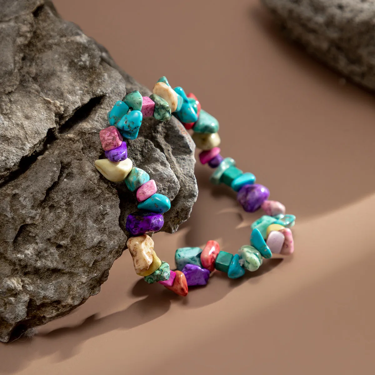 Blue & Purple Turquoise Beaded Stretch Bracelet