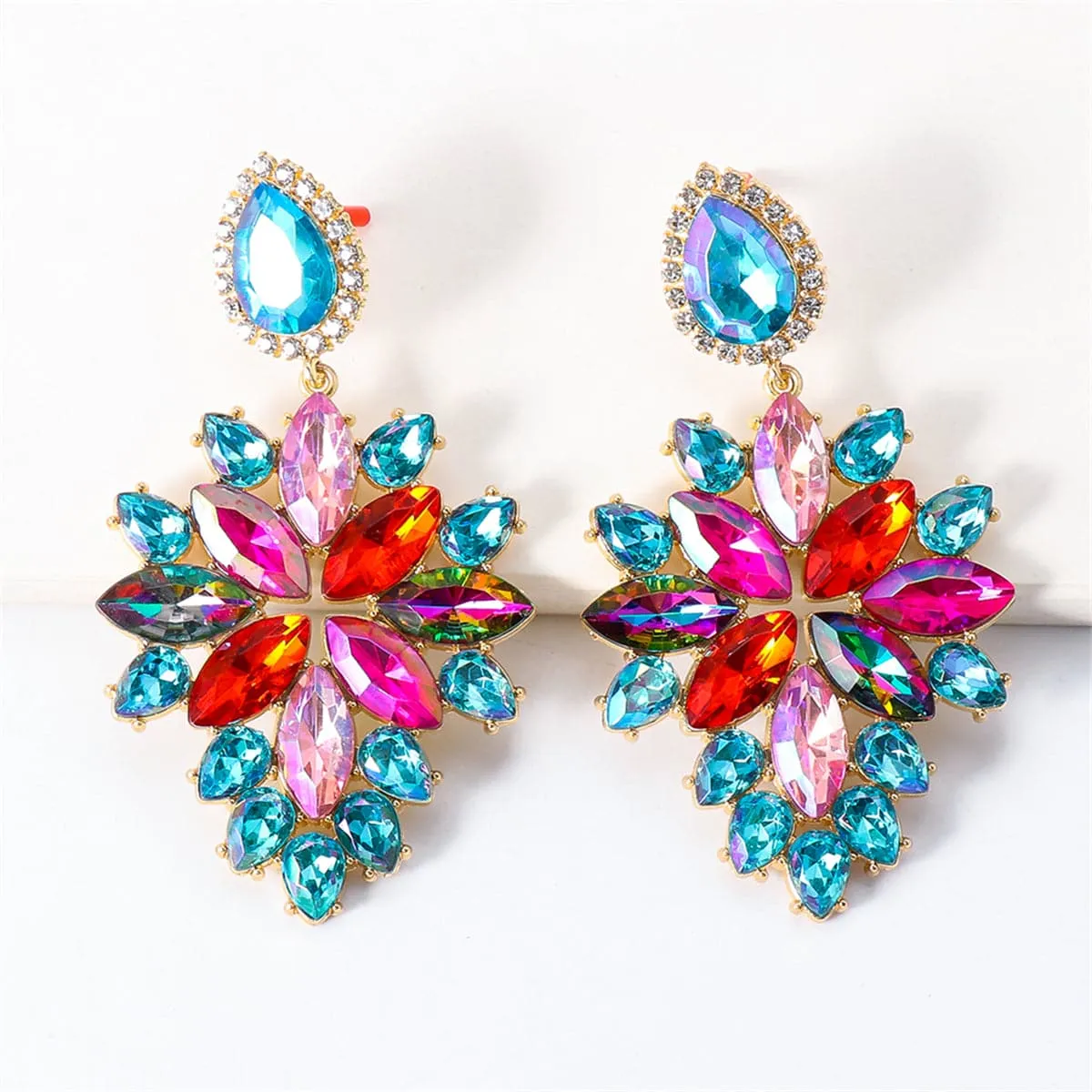 Blue & Red Crystal 18K Gold-Plated Marquise-Cut Drop Earrings