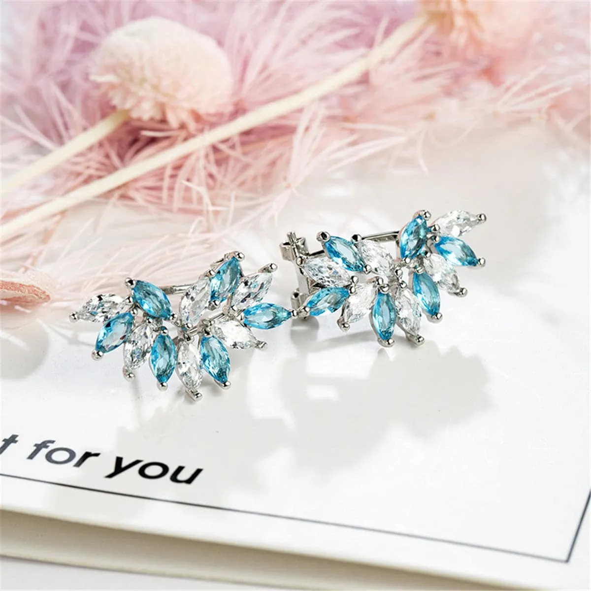 Blue & White Crystal Wing Marquise-Cut Stud Earrings