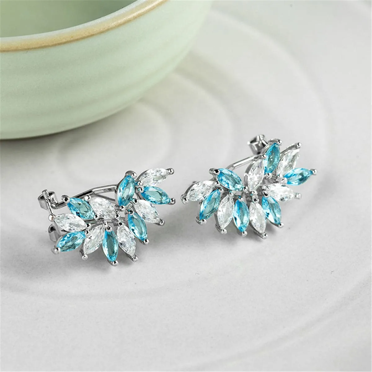 Blue & White Crystal Wing Marquise-Cut Stud Earrings