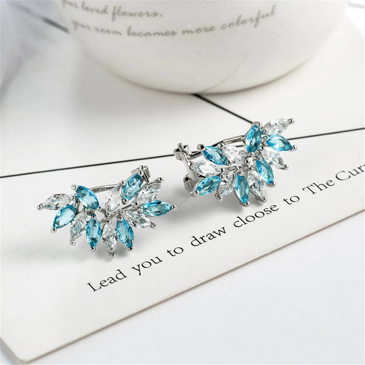 Blue & White Crystal Wing Marquise-Cut Stud Earrings