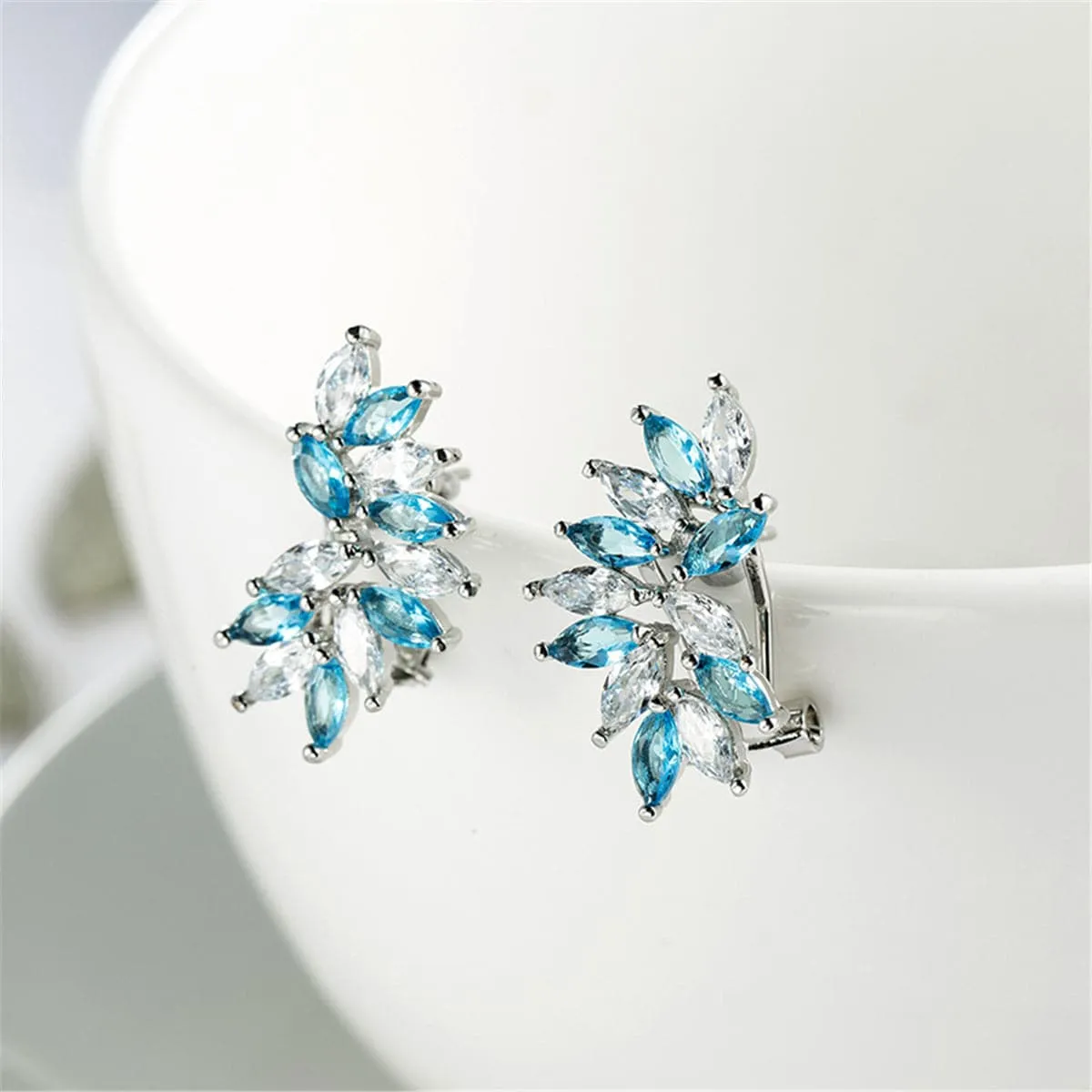 Blue & White Crystal Wing Marquise-Cut Stud Earrings