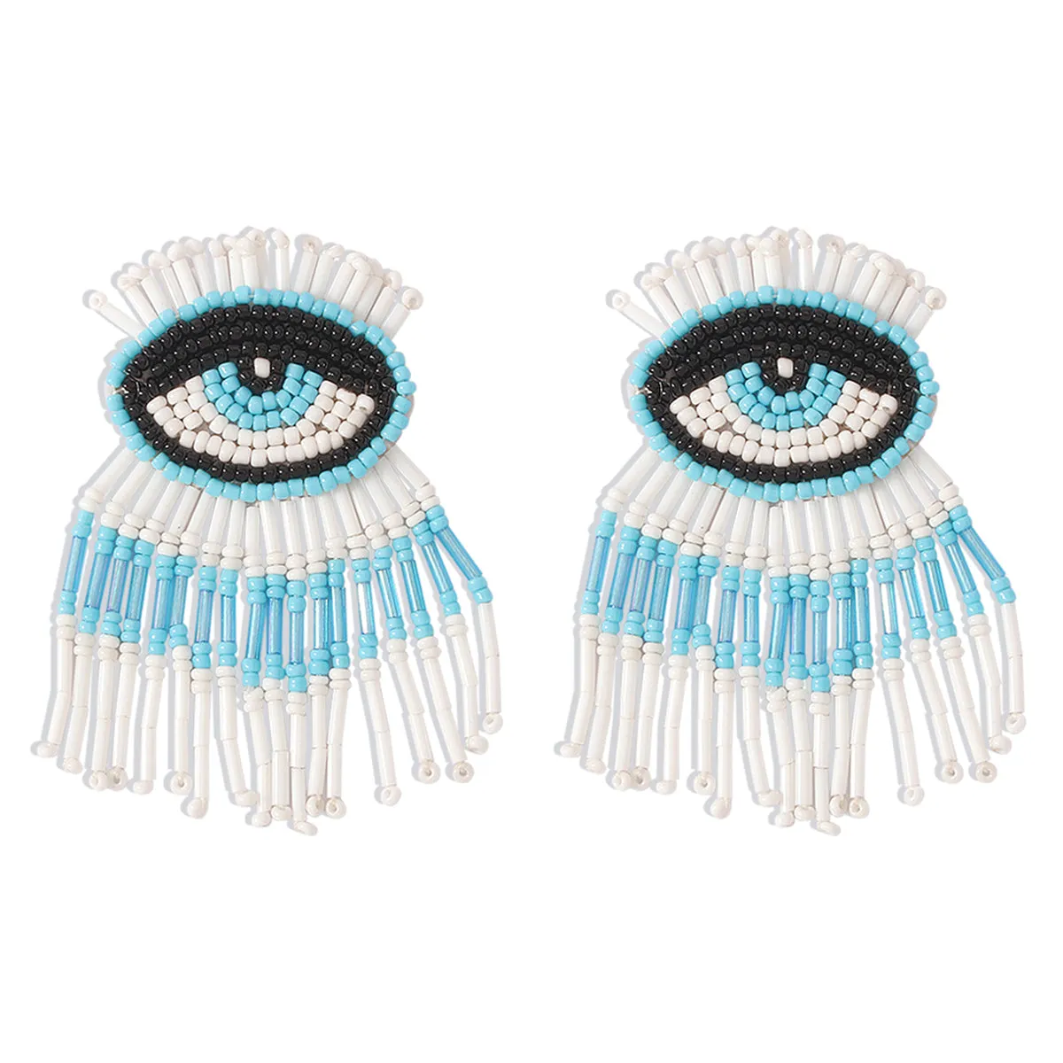 Blue & White Howlite Eye Tassel Drop Earrings