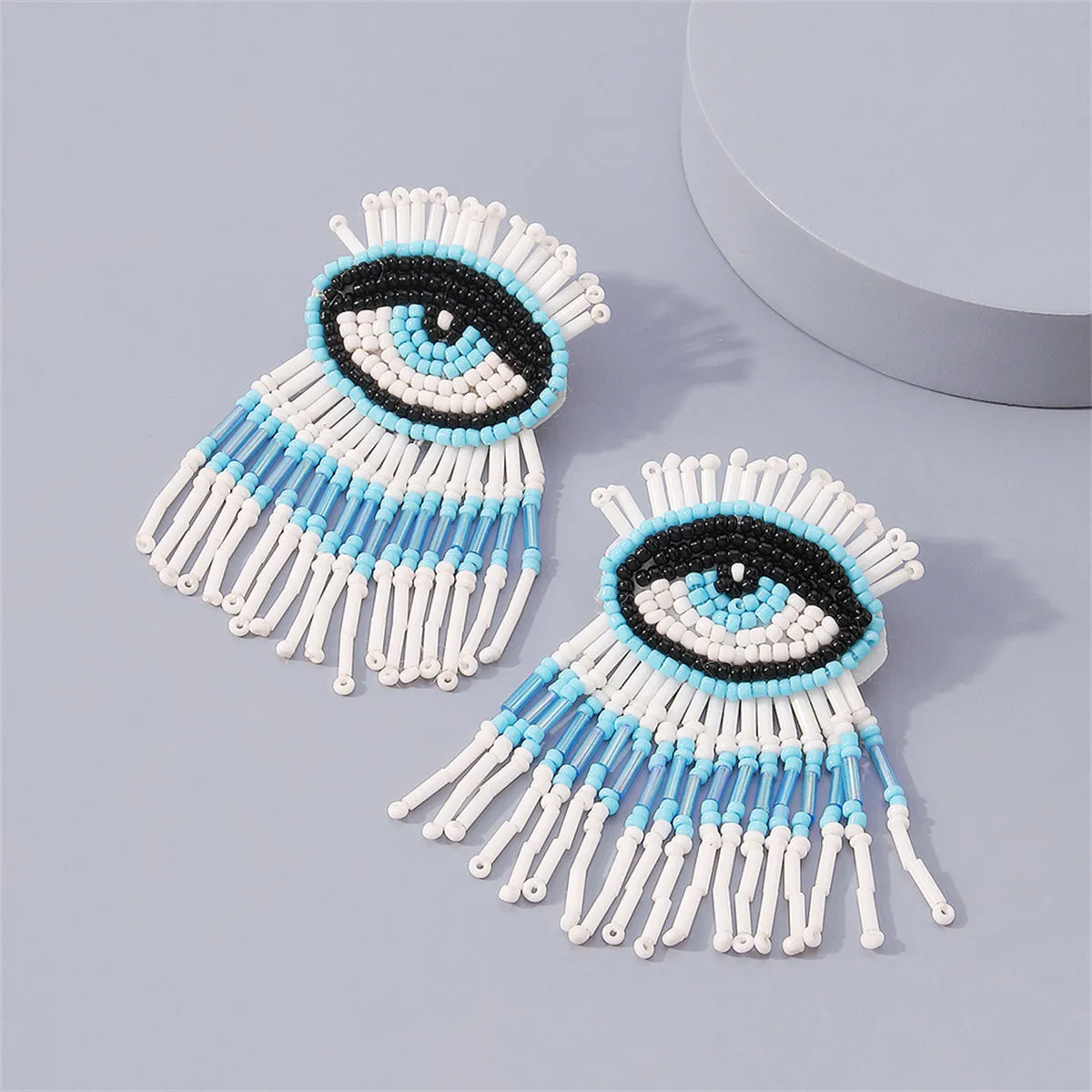Blue & White Howlite Eye Tassel Drop Earrings