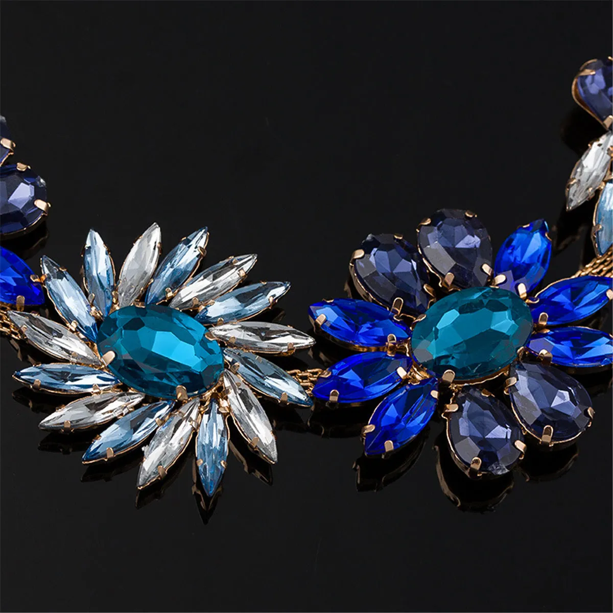 Blue Crystal & 18K Gold-Plated Flower Cluster Statement Necklace