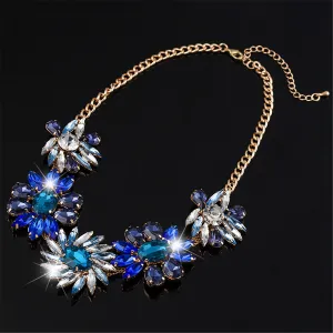 Blue Crystal & 18K Gold-Plated Flower Cluster Statement Necklace