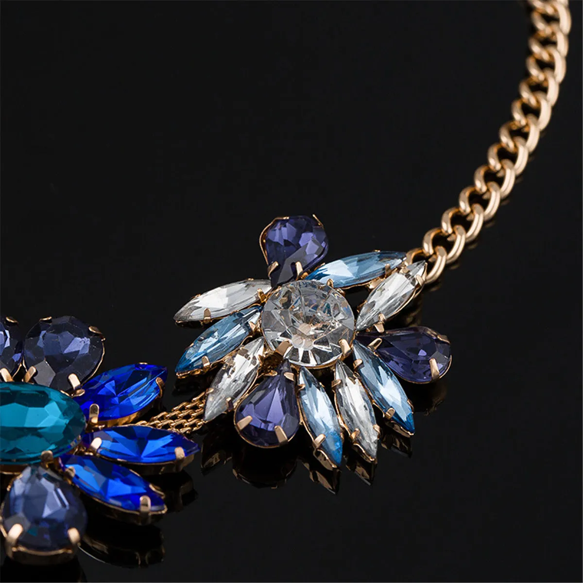 Blue Crystal & 18K Gold-Plated Flower Cluster Statement Necklace