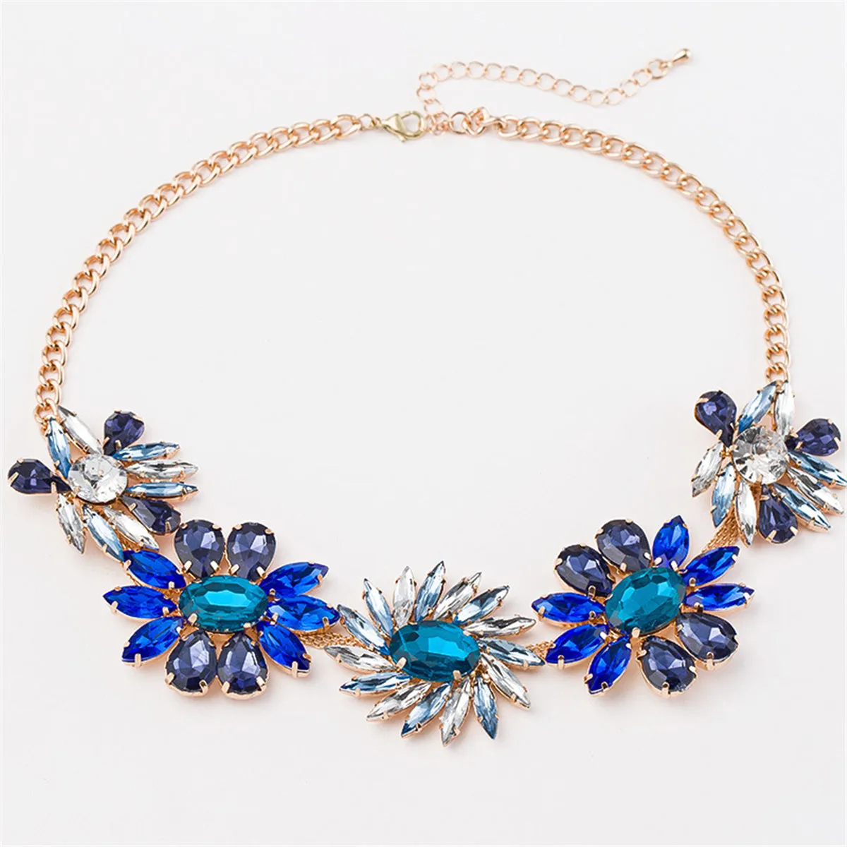 Blue Crystal & 18K Gold-Plated Flower Cluster Statement Necklace