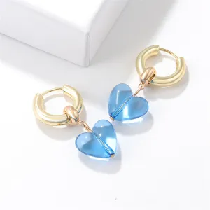 Blue Crystal & 18K Gold-Plated Heart Huggie Earrings