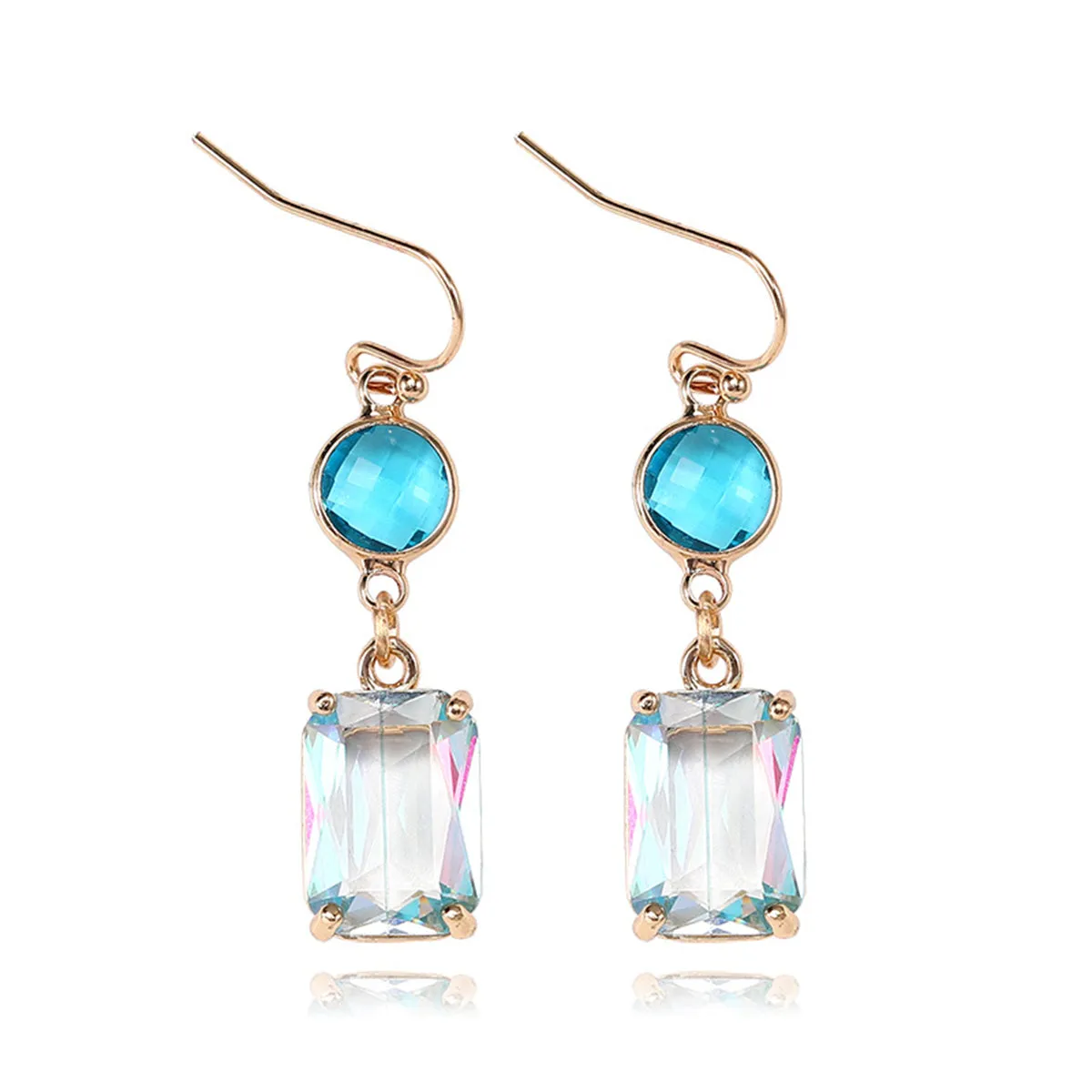 Blue Crystal & 18K Gold-Plated Round Rectangle Drop Earrings