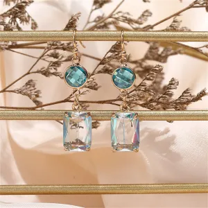 Blue Crystal & 18K Gold-Plated Round Rectangle Drop Earrings