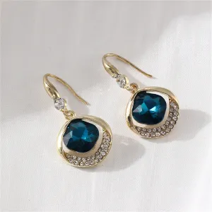 Blue Crystal & Cubic Zirconia 18K Gold-Plated Diamond-Shape Drop Earrings