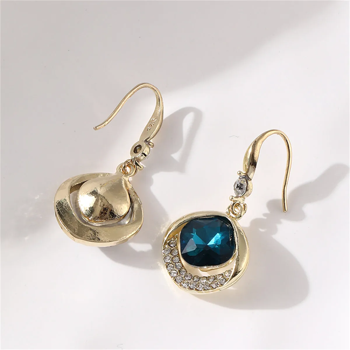Blue Crystal & Cubic Zirconia 18K Gold-Plated Diamond-Shape Drop Earrings