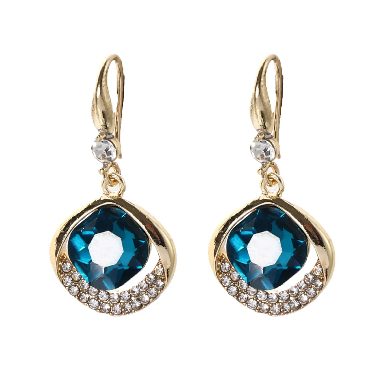 Blue Crystal & Cubic Zirconia 18K Gold-Plated Diamond-Shape Drop Earrings