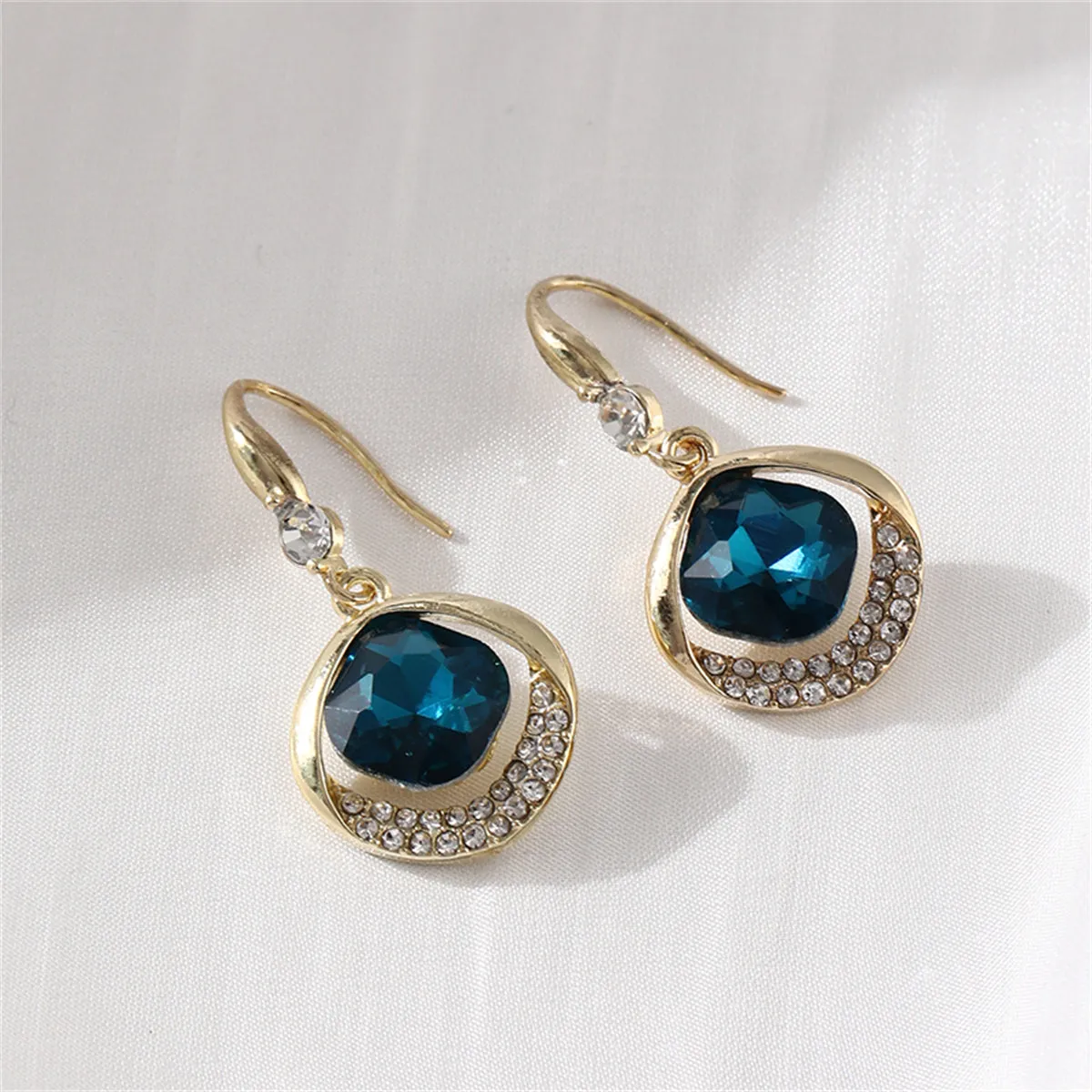 Blue Crystal & Cubic Zirconia 18K Gold-Plated Diamond-Shape Drop Earrings