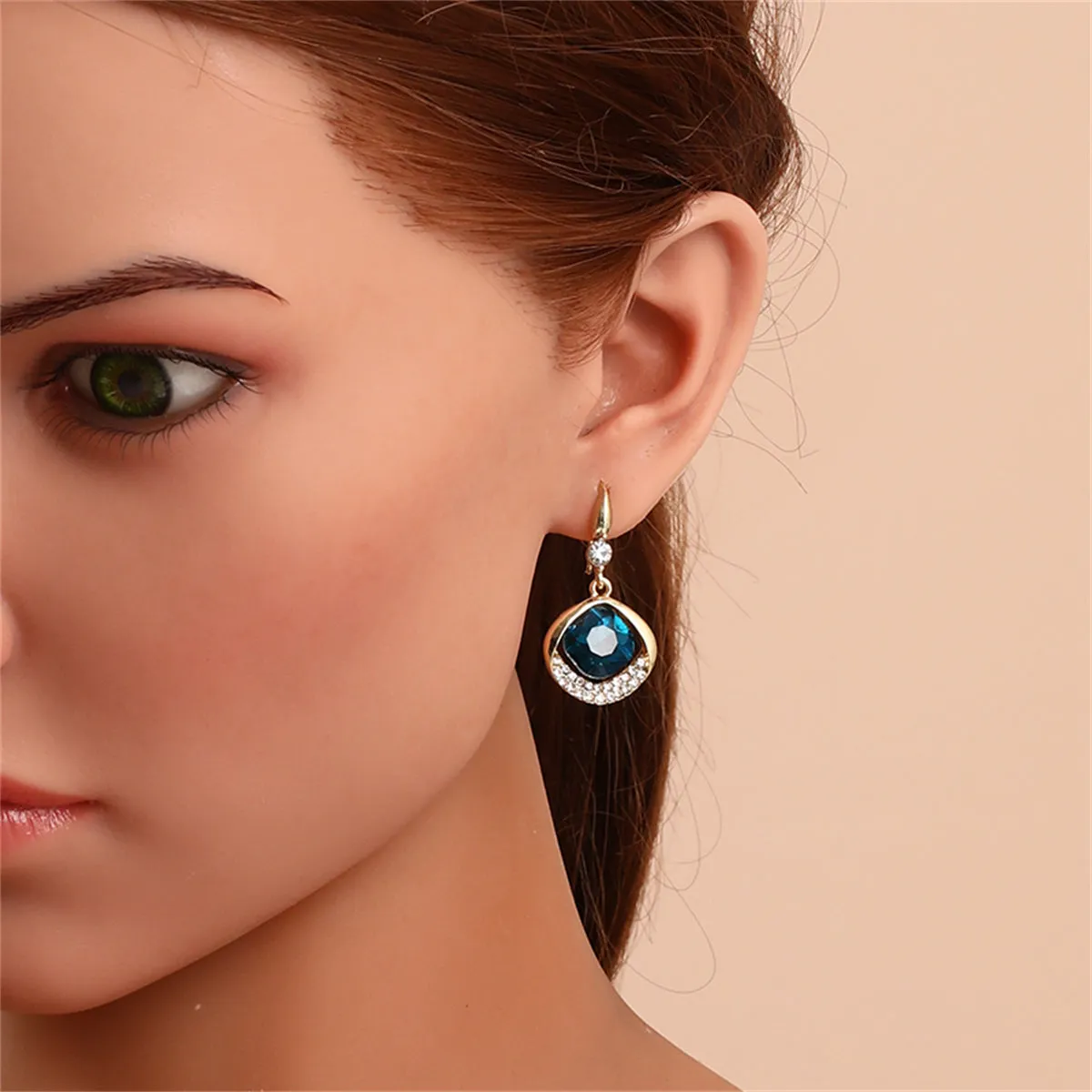 Blue Crystal & Cubic Zirconia 18K Gold-Plated Diamond-Shape Drop Earrings