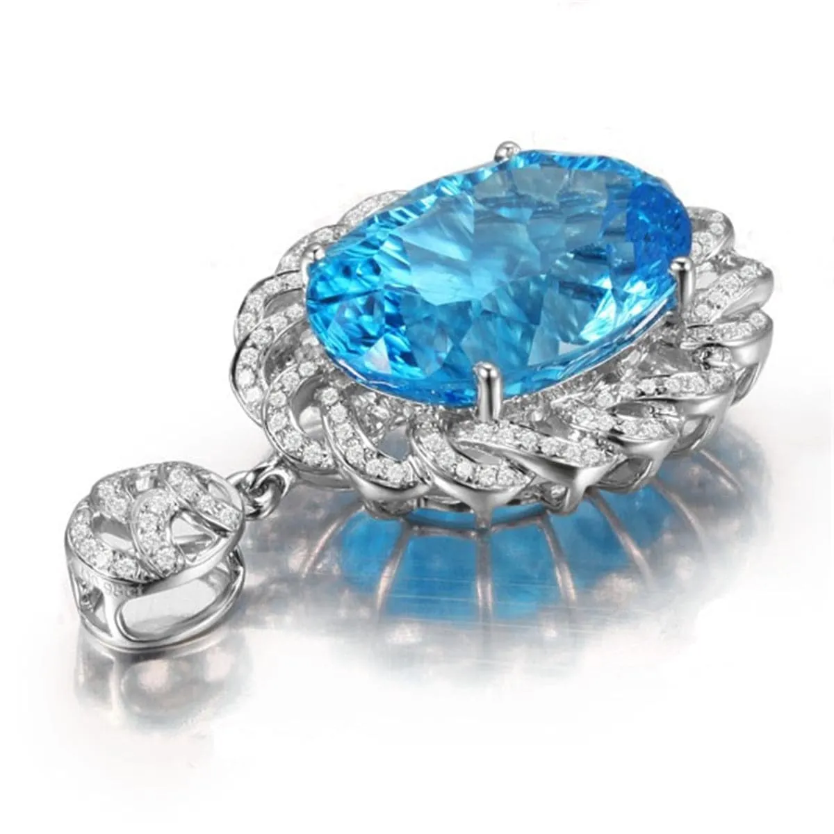 Blue Crystal & Cubic Zirconia Floral Filigree Pendant Necklace