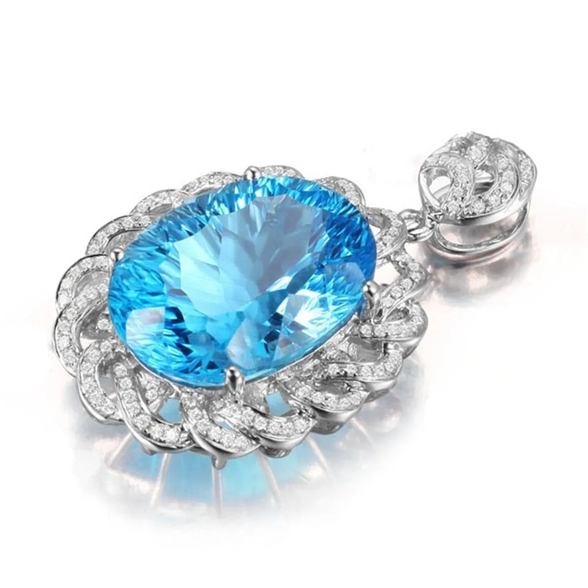 Blue Crystal & Cubic Zirconia Floral Filigree Pendant Necklace